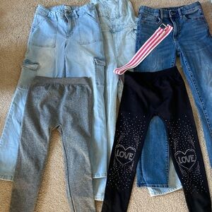 Bundle girls jeans, overalls and leggings sizes 10-16 blue black gray